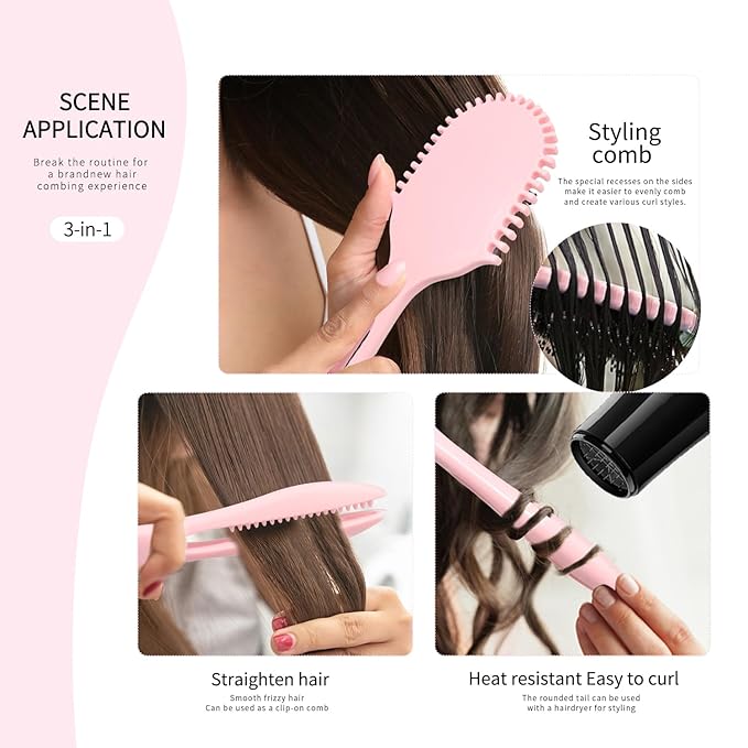 New Multifunctional Curly Hair Cushion Comb, 1Pc Oval New Air Cushion Comb WithHandle, Define Styling Brush,DetanglingHair Brush, Professional Hairstyle Comb, BouncingHair Brush (White Pink)
