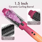 Thermal Brush, Blowout Long Lasting Look Curling Brush, 30s Fast Heated Round Brushes 1.5" Makes Hair Smoother Get Natural Curls, 5 Temp Settings, Universal Voltage for Travel, Easy to Use, Red Orange