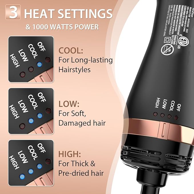 Hair Dryer Brush Blow Dryer Brush in One Hot Air Brush for Drying and Straightening, Volumizer Multi-Styler Smooth Curls for All Hair Types, Frizz-Free Blowout Brush for Salon Quality