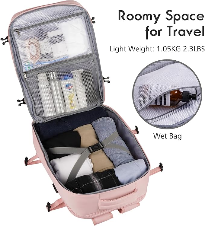 MOMUVO Large Travel Backpack Women, Flight Approved Carry On Backpack, Water - Image 3