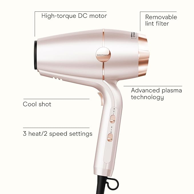 INFINITI PRO CONAIR SmoothWrap Hair Dryer, Blow Dryer with Diffuser and Concentrator Attachments, Advanced Plasma and Ceramic Technology for Less Frizz, More Volume, and Body, Champagne