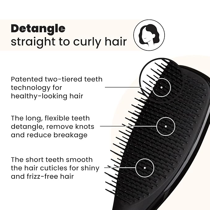 Tangle Teezer Ultimate Detangler Brush for Wet & Dry Hair, Eliminates Knots & Reduces Breakage for Straight to Wavy Hair Types, Liquorice Black