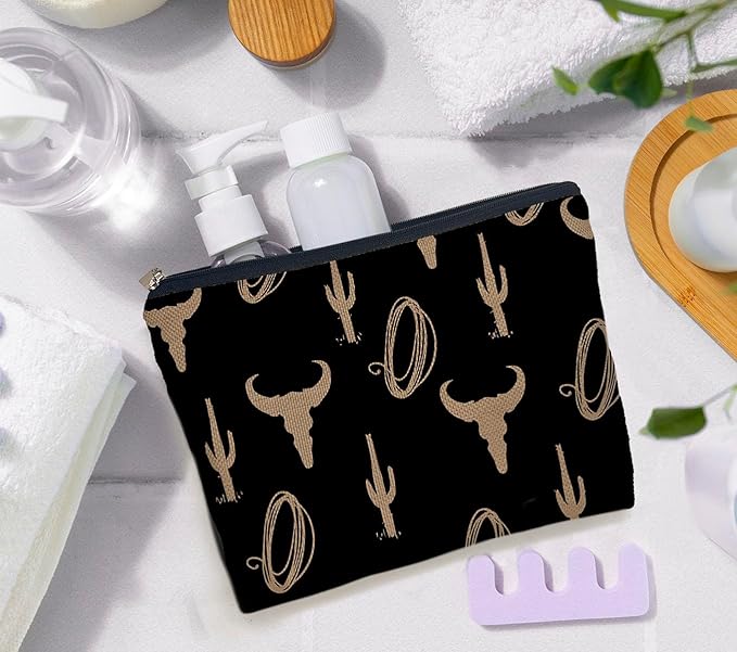 IWXYI Western Makeup Bags - Cow Print Zipper Pouch Travel Toiletry Gifts for Women