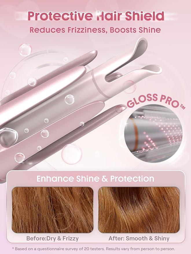 SHEGLAM Pink Curling Iron Automatic Gift for Woman (Pink, 1.25 inch) Cupid's Charm One-Touch Instant Curler