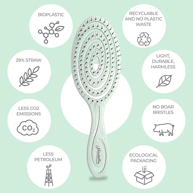 Ninabella Detangle Hair Brush for Women & Men - Does not Pull - Straightening Brushes for Straight & Curly Hair - Unique Spiral Detangling Hairbrush - Green