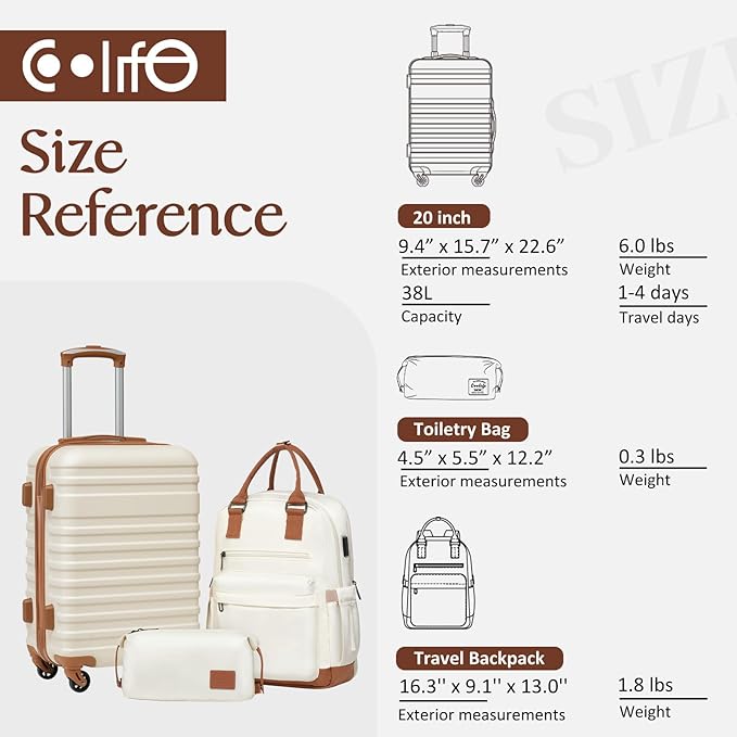 Coolife Luggage Sets Suitcase Set 3 Piece Luggage Set Carry On Hardside Luggage - Image 7