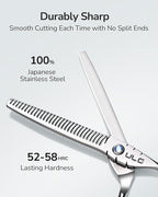 ULG Hair Thinning Scissors 6.7” Shark Series 100% Japanese Stainless Steel, Offset Handle, 30 Deer-Tooth Thinner 35% Hair Removal, Professional Barber Layering Shears for Salon & Home Hair Styling