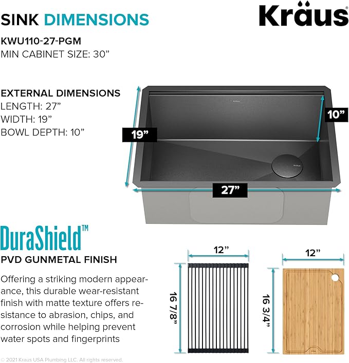 KRAUS Kore Workstation 27-inch Undermount 16 Gauge Black Stainless Kitchen Sink - Image 4