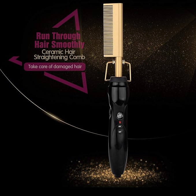 Electric Hot Comb Hair Straightening Heat Pressing Comb Ceramic Curling Flat Iron Curlers Designed Hair Hot Comb Straightener,Portable Travel Anti-Scald Beard Straightener Press Comb