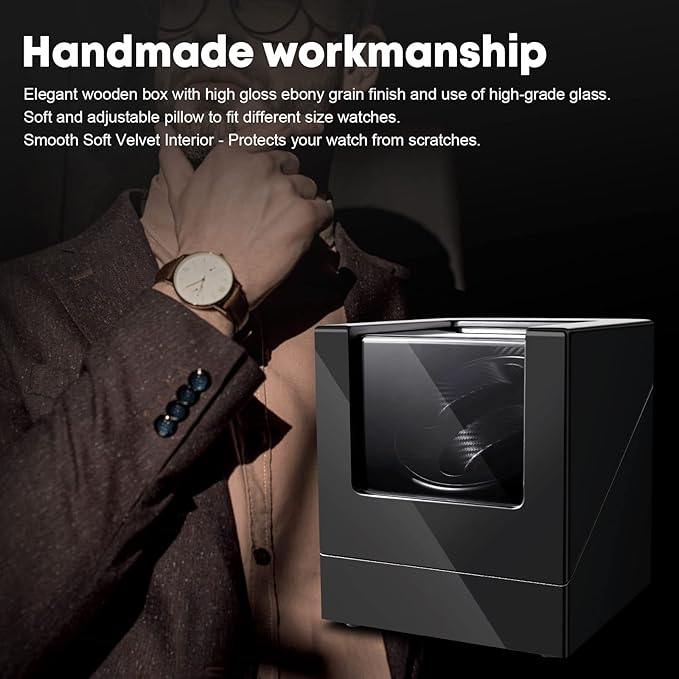 Uten Automatic Double Watch Winder Box, Luxury Wooden Storage Case - Image 8