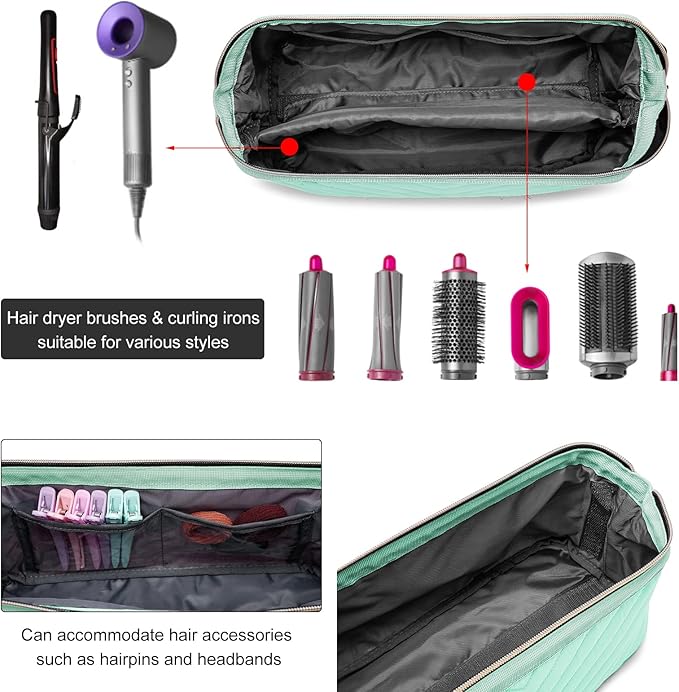 Hair Tools Travel Bag for Shark Flexstyle Dyson, Quilted Case Organizer Bag, Gift for Women Hair Accessories Storage Bag, Travel Hairdryer Portable Bag for Women, Teal
