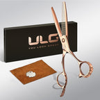 ULG Professional Seamless Hair Thinning Scissors Luxury 18K Rose Gold Coated 6.5" Barber Scissors 440C Japanese Stainless Steel Hand-Honed Convex Blades Offset Handles Tension Adjustable, Right-Handed