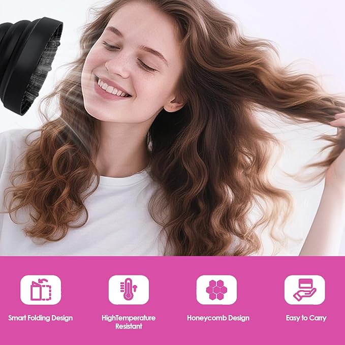 Hair Dryer Diffuser, Styling Tools Appliances Universal Hair Dryer Diffuser Portable Travel Folding Hair Blow Dryer Diffuser (Black)