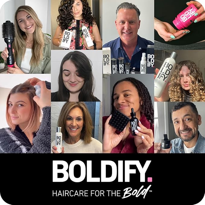 BOLDIFY Professional Blow Dry Brush - for Silky Shiny Curls, Waves, or Straightener - BoarCraft™ Charcoal Infused Hair Dryer Brush w/Volumtech™, Anti Frizz Advanced ION Generator Technology