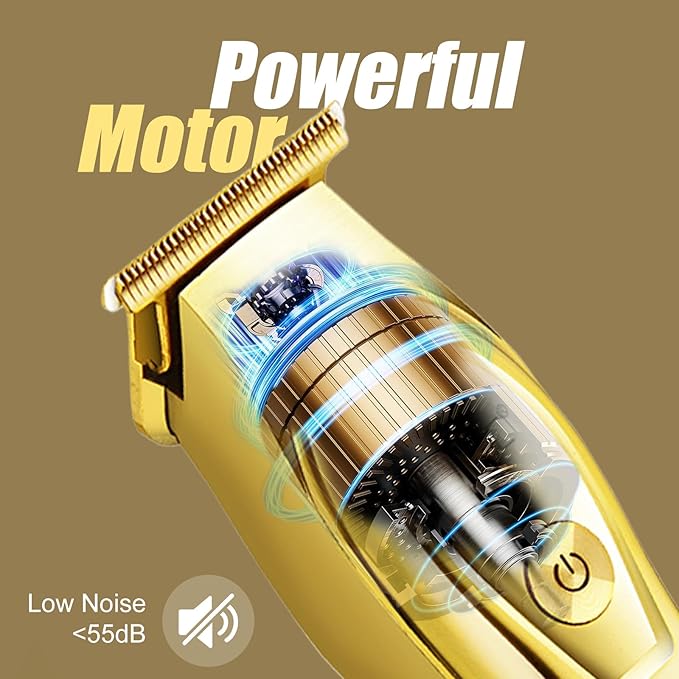 HTC Hair Clippers – Professional Cordless Rechargeable Hair Trimmer with Precision, Adjustable Speeds, and LED Display （Gold）