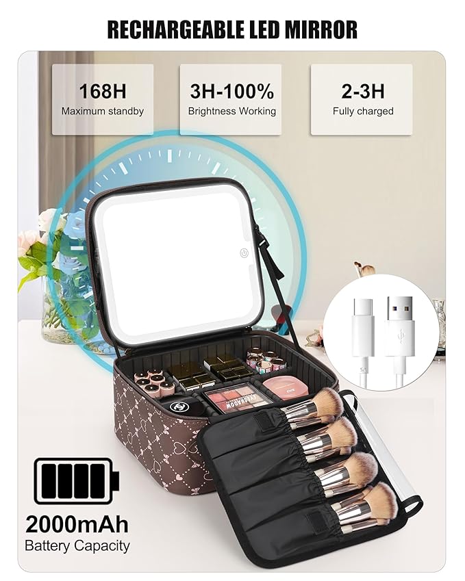 Relavel Travel Makeup Bag With LED Mirror, Portable Cosmetic Organizer Bag with - Image 7