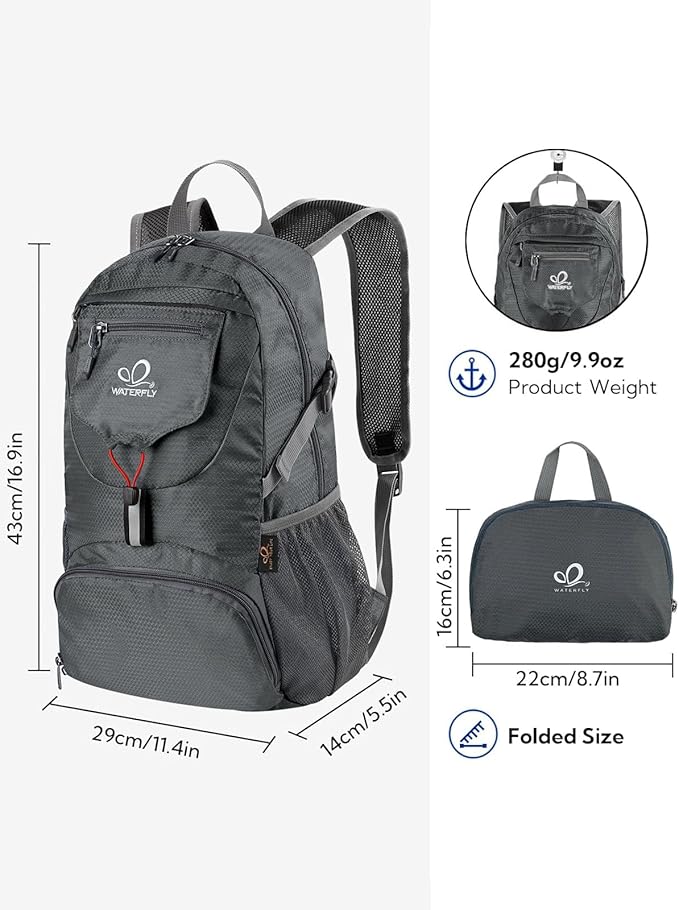 WATERFLY Small Lightweight Packable Backpack: 20l Ultra Light Foldable Travel - Image 2