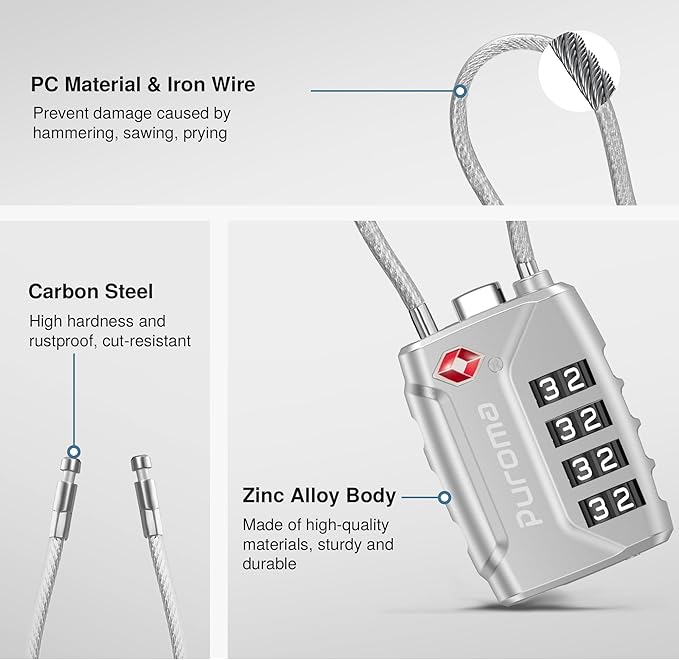 Puroma 2 Pack TSA Approved Luggage Lock, 4 Digit Combination Travel Locks - Image 5