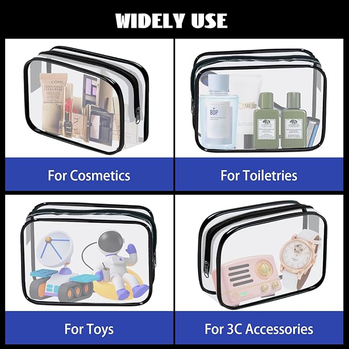 16 Pieces Clear Cosmetic Bags PVC Clear Makeup Bags TSA Approved Toiletry Bag - Image 6