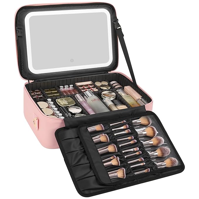Relavel Makeup Bag with LED Mirror, 16.2 inches Large Professional Makeup Case by Relavel