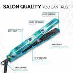Brilliance New York - 1.25" Smooth Pro Ceramic Iron, Straightens & Curls w/Adjust. Temp, Features Negative Ions & FIR Technology, Dual Voltage, Peacock