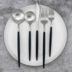 Gugrida Black Handle Matte Silver Silverware Set - Image 4