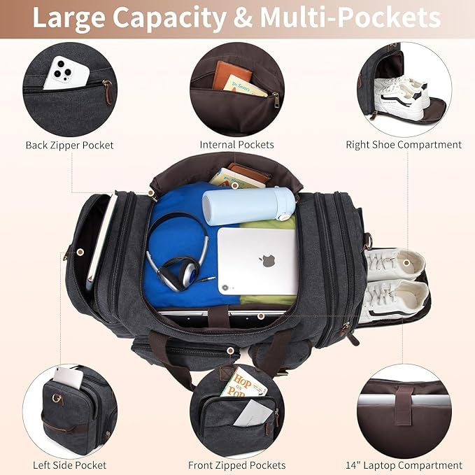 Mens Duffle Bag for Travel 3Pcs Set Travel Bags for Men 60L Expandable Canvas - Image 3
