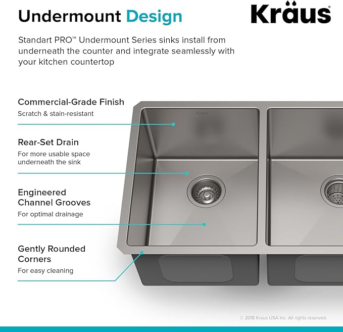 KRAUS Standart Pro 33 -inch Undermount 60/40 Double Bowl 16 Gauge Stainless - Image 4