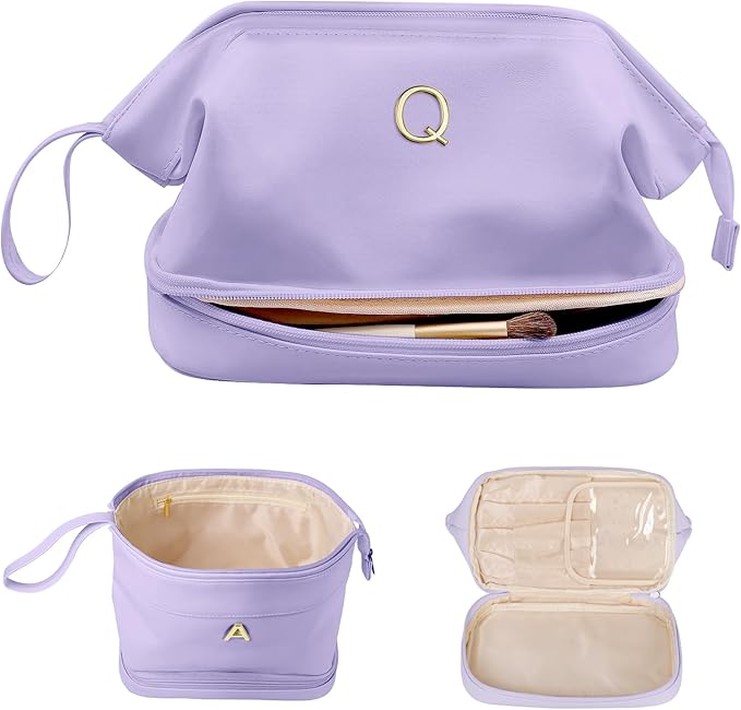 Bridesmaid Gift, Initial Makeup Bags, Personalized Double Layer Cosmetic Bag by Vogewood