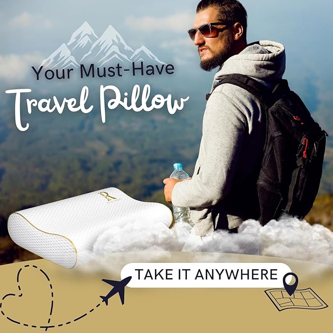 Royal Therapy Travel Memory Foam Pillow 2-Pack, Neck Pillow Bamboo Adjustable - Image 5