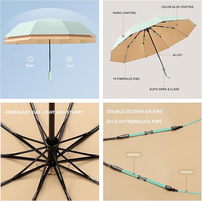 Folding Umbrella Anti-UV Compact Durable Folding Umbrella Auto Open Close - Image 2