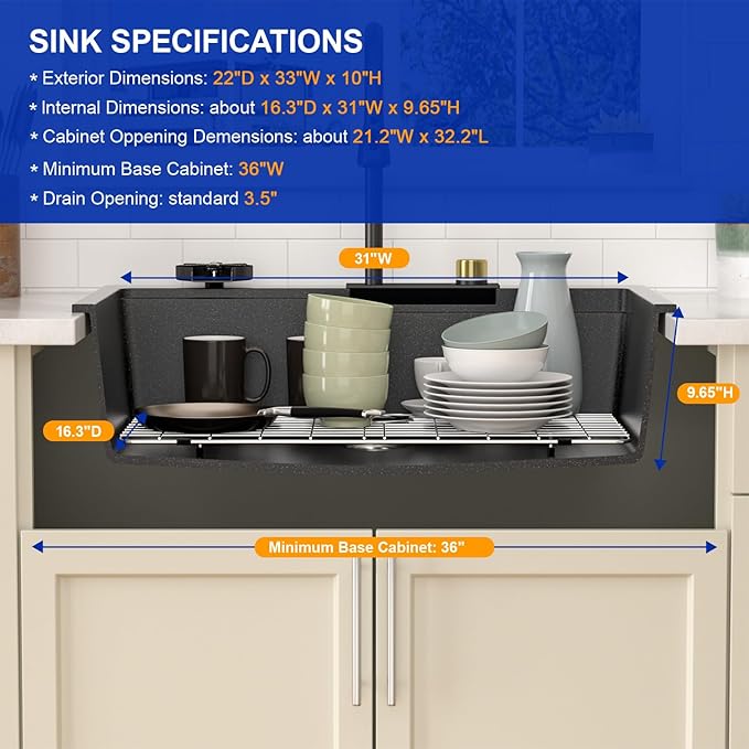 Dcolora Waterfall Smart Kitchen Sink 33x22 Drop In Single Bowl Multifunctional - Image 3