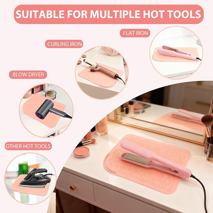 Large Silicone Heat Resistant Mat, Portable Travel Hot Hair Tools Holder Pad for Curling Iron, Flat Iron, Hair Straightener and Other Styling Tools(12.0" x 9.0")