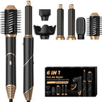 6 in 1 Hair Dryer Brush, Foldable Blow Dryer Brush with Wrap Curler, Detachable Air Hair Styler Curling, Drying,Volumizing, Straightening, Negative Ionic Hair Dryer with Diffuser, Hair Styling Tools