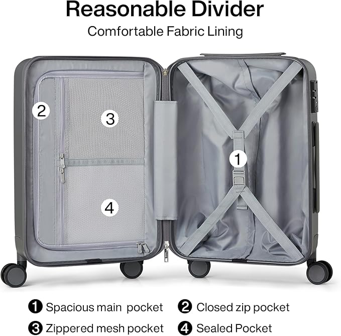 Hanke 20 Inch Carry On Luggage 22x14x9 Airline Approved PC Hard Shell Suitcases - Image 5