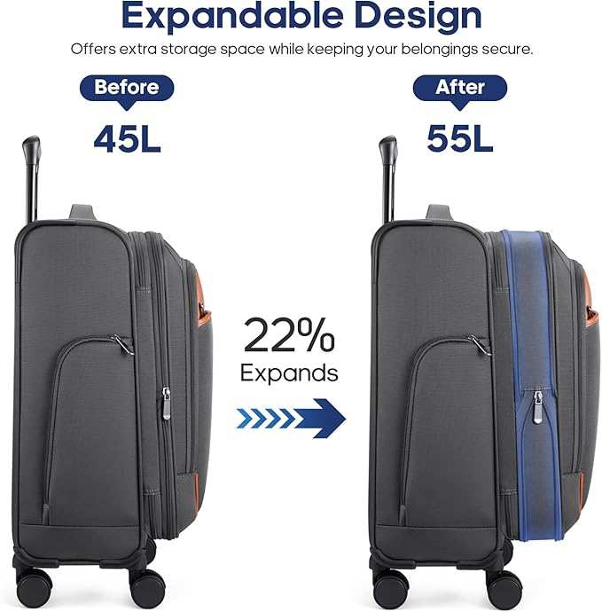 UKEIN Expandable Carry On Luggage 22x14x9 Airline Approved, 20Inch Softside - Image 4