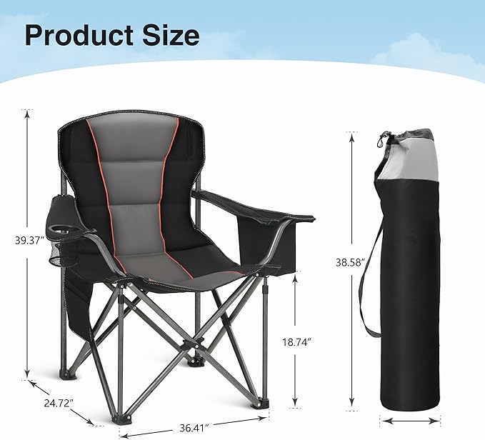 HIGH POINT SPORTS Oversized Portable Camping Folding Chair, Heavy Duty Foldable - Image 2