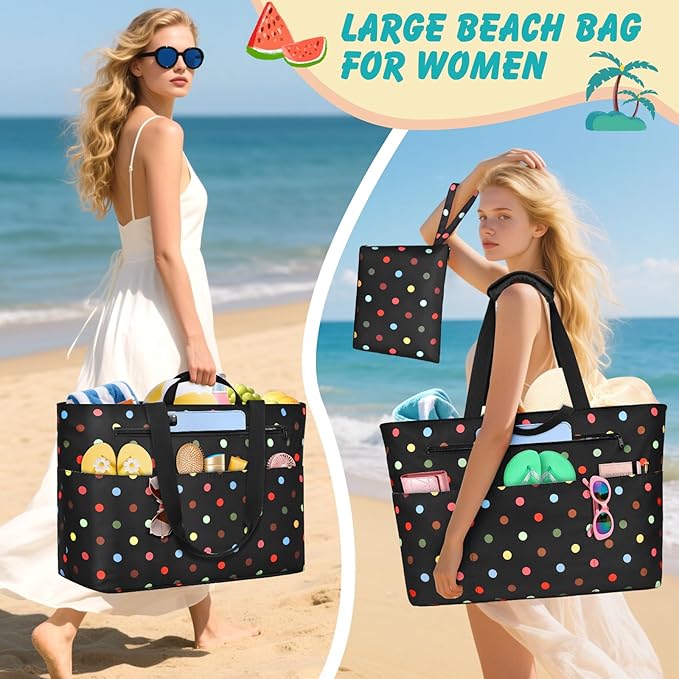 Extra Large Beach Bags for Women, Waterproof Sandproof Beach Tote Bag Zipper - Image 2