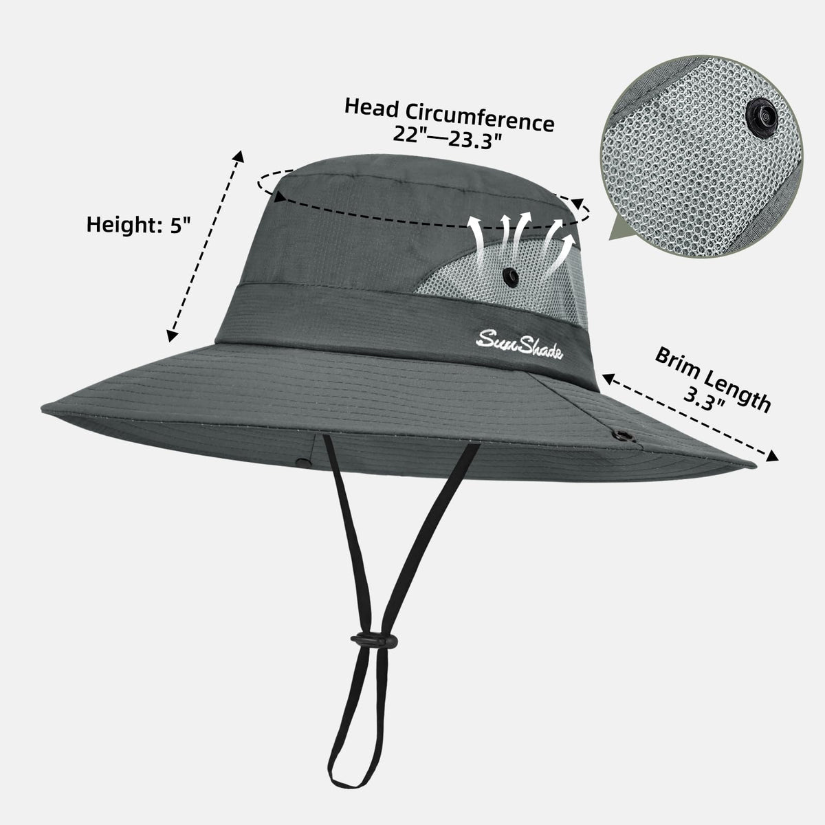 Ponytail Sun Bucket Hats for Women UV Protection Foldable Wide Brim (1 Pack-gray)