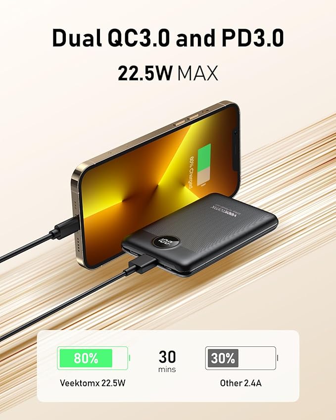 VEEKTOMX Small Portable Charger, Mini Power Bank 10000mAh, PD 22.5W Fast - Image 2
