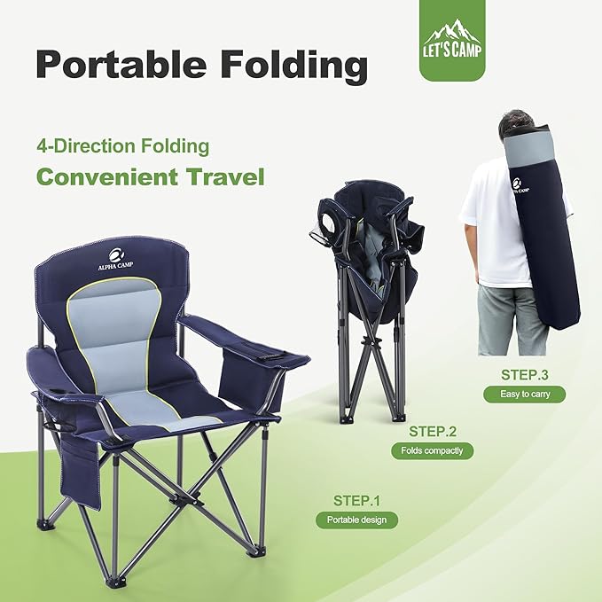LET'S CAMP Oversized Folding Camping Chair Portable Outdoor Heavy Duty Padded - Image 9