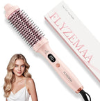Thermal Brush, FLYZEMAA 1.5 Inch Heated Round Brush for Long Dry Hair, Heated Brushes Straightener with 3 Temp Settings, Blowout Brushes for Curling & Volumizing, Anti-Scald Nylon Bristles(Pink)
