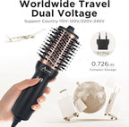 Aima Beauty 4 in 1 Worldwide Travel Hot Air Brush Dual Voltage Blowout Brush Oval Shape 110-120V/220-240V Straightener Blow Dryer Brush Negative Ionic Lock Moisture Gift 360° Swivel Cord Black