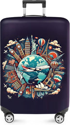 ANNA QUEEN World Landmarks Luggage Cover, Dark Travel-Themed Suitcase Protector by ANNAQUEEN