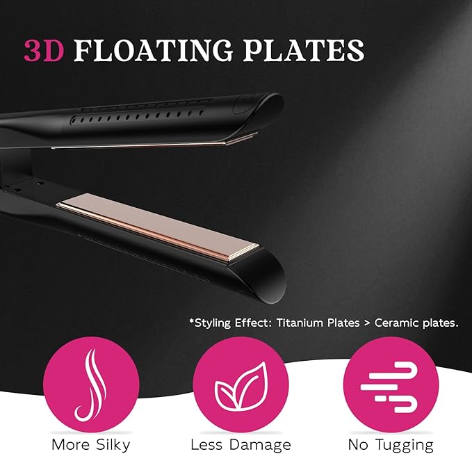 SKIMI Airflow Styler, Titanium Flat Iron Hair Straightener, Professional Curling Iron with Cooling Air Vents to Lock in Style, 5 Temps & Dual Voltage, Auto Off (Black & Blush Gold).