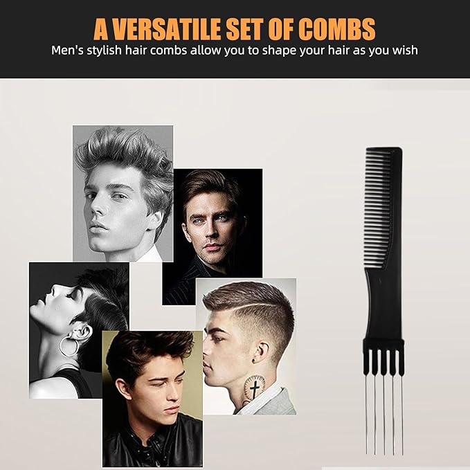 Professional Hair Comb Set 6-Piece – Barber & Salon Hair Cutting and Styling Combs Kit – Fine & Wide Tooth, Rat Tail & Sectioning Hairdressing Combs for All Hair Types