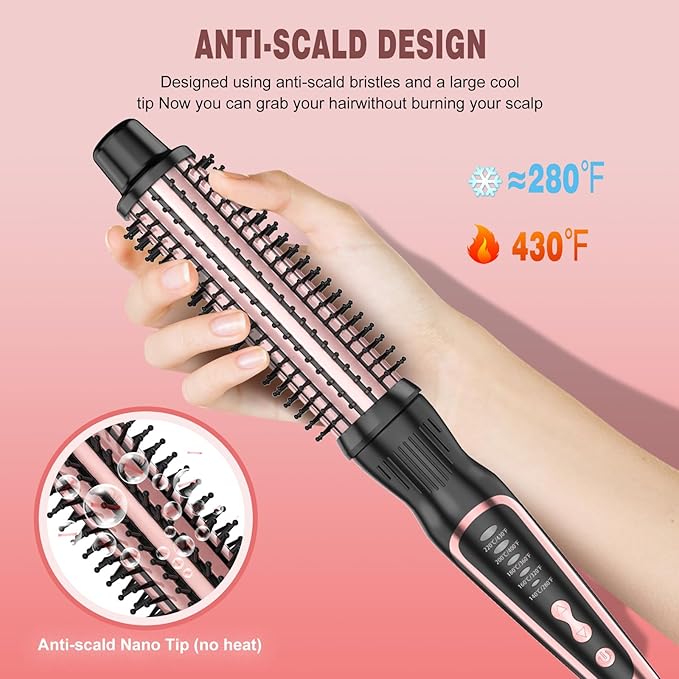 Thermal Brush, Heated Round Brush & Curling Iron with Ceramic Ionic Technology, Hair Tools for Volumizing & Styling, Travel-Friendly Hot Comb with Adjustable Temperature（Rose Gold 1.25 inch）