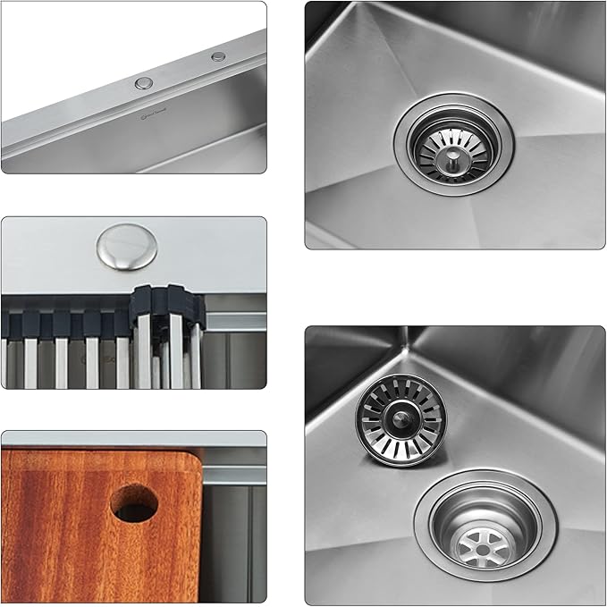 25 x 22 Inch Kitchen Sink, Drop In Stainless Steel Single Bowl Workstation Sink - Image 4