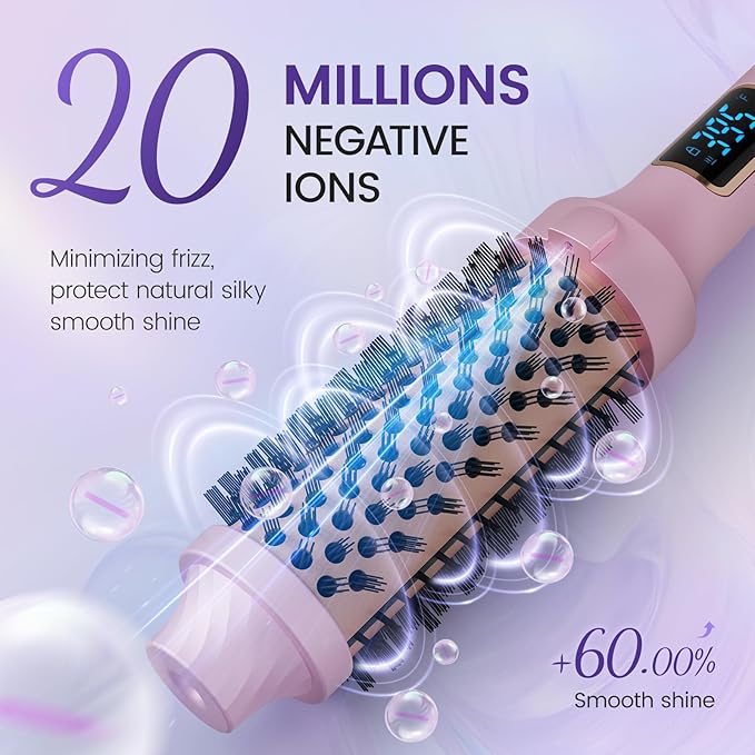 PRITECH Thermal Brush 1.5 inch, Heated Round Brush Creates Blowout Look, Ionic Curling Iron Brush with Adjustable Temperature, Dual Voltage Hair Styling Tool