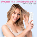 Cordless Hair Straightener Brush, Portable Mini Hair Straightening Brush for Travel, Rechargeable 9600 mAh USB-C, Lightweight Anti-Scald Heated Styling Tools & Appliances